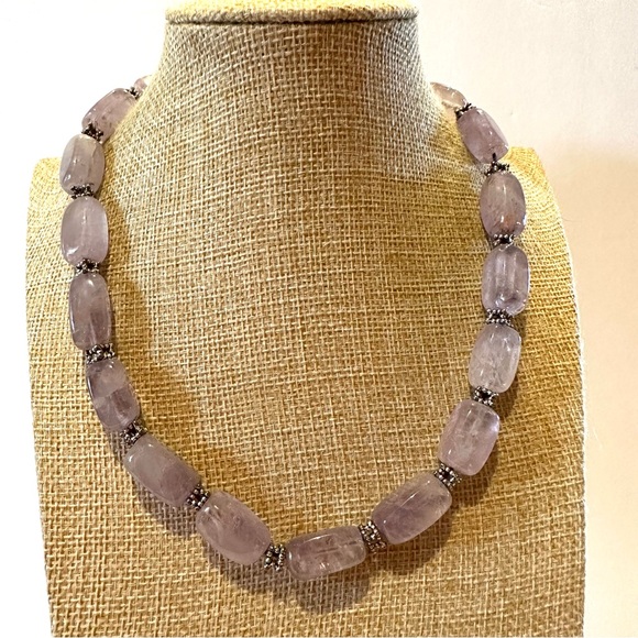 Gorgeous Amethyst Gemstone Necklace- genuine bead stones w/ silver tone spacers - Picture 3 of 11